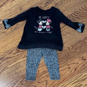 Disney | Minnie and Mickey Sparkly Shirt With Bow Accents and Matching Leggings